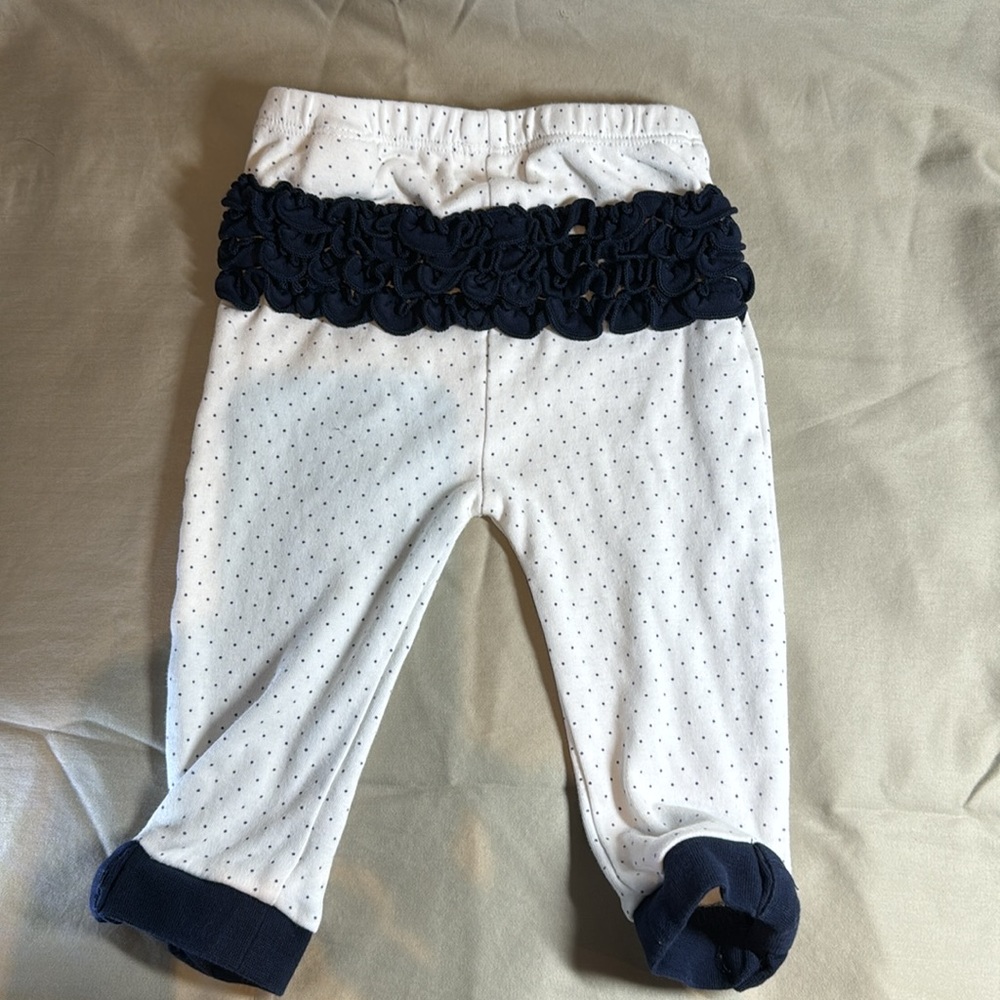 Kate Spade New York white/navy Swiss dot cotton baby pants. 9Months.